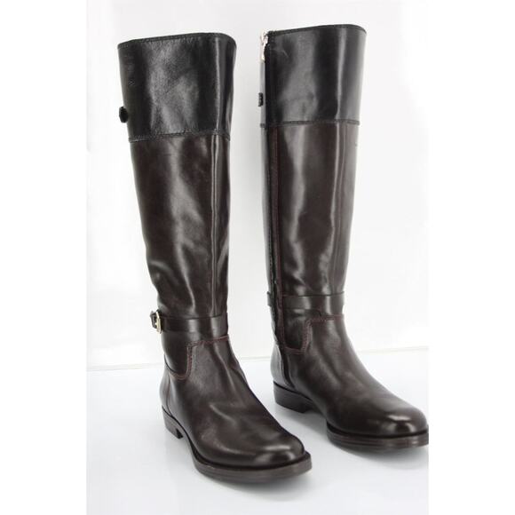 Enzo Angiolini Eero Black Brown Leather Tall Riding Boots Size 7 New Womens Knee - Picture 3 of 10